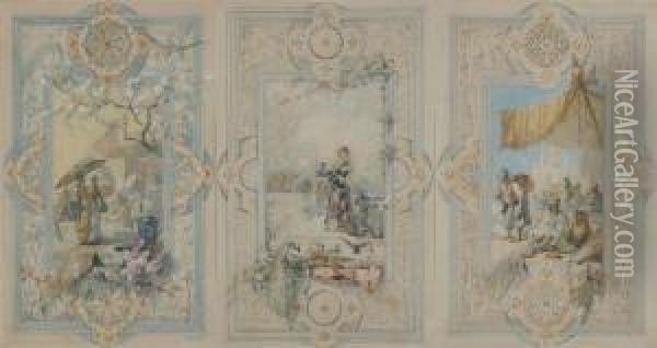 Projets De Decoration En Trois Parties Oil Painting - Emile Berchmans