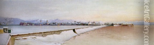 Die Insel Lindau An Einem Prachtvollen Winterabend, Vom Giebelbach Aus Gesehen Oil Painting - Robert Schielin