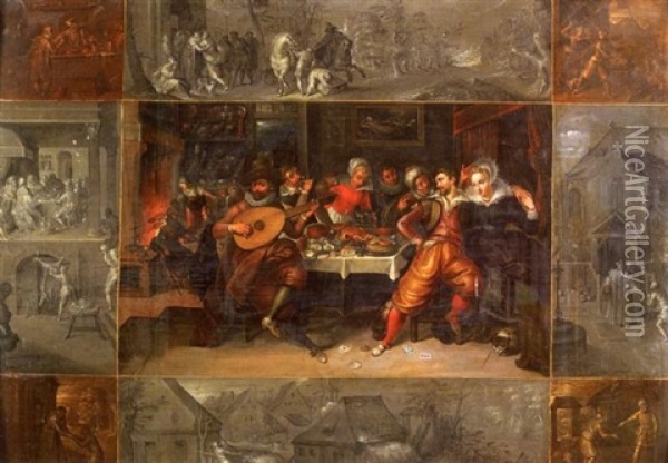 La Parabole Du Fils Prodigue Oil Painting - Gaspar van den Hoecke