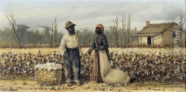 Schwarzes Paar In Baumwollplantage Oil Painting - William Aiken Walker
