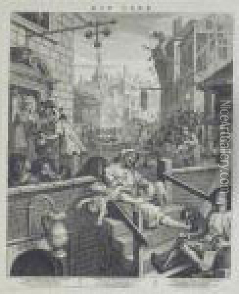 Beer Street And Gin Lane (burke And Caldwell 221 And 222) Oil Painting - William Hogarth