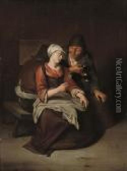 A Peasant Offering A Young Girl A Glass Of Wine Oil Painting - Cornelis (Pietersz.) Bega