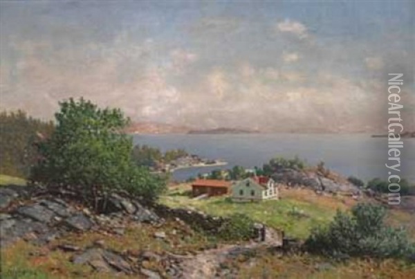 Smabruk Ved Fjorden Oil Painting - Andreas Edvard Disen
