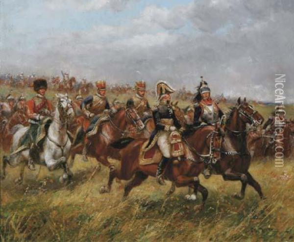 Officers On The Front Line Oil Painting - Jean Baptiste Edouard Detaille