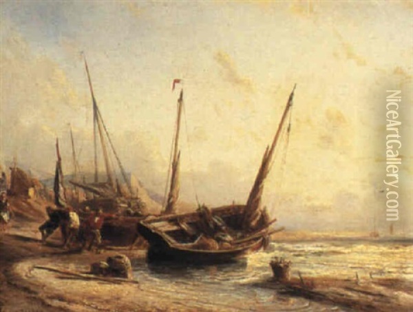 Pushing Towards The Tide Oil Painting - Louis-Gabriel-Eugene Isabey