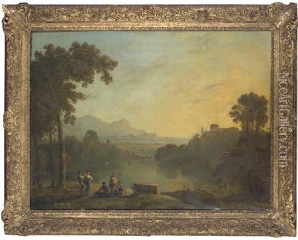 River Mouth With Peasants Dancing Oil Painting - Richard Wilson
