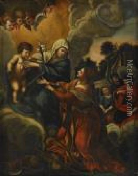 Jungfru Maria Med Jesusbarnet Och Sankta Barbara Oil Painting - Pietro Da Cortona (Barrettini)