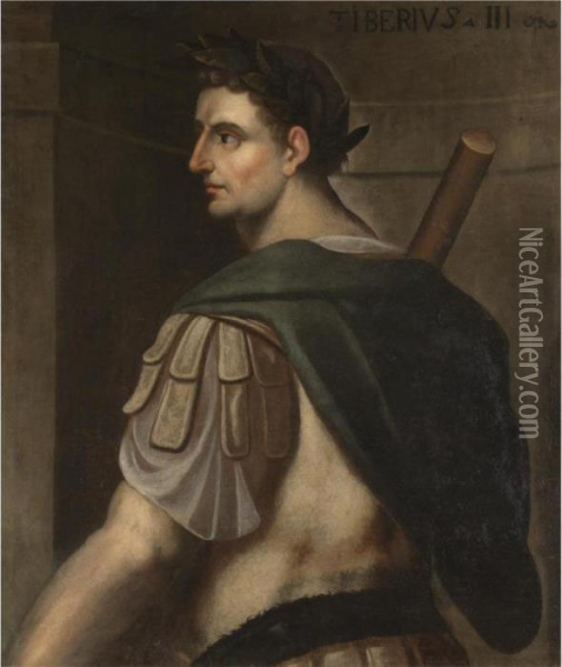 Portrait Of The Emperor 
Tiberius, Half-length Standing In Profile, Wearing A Laurel Wreath Oil Painting - Bernardino Campi