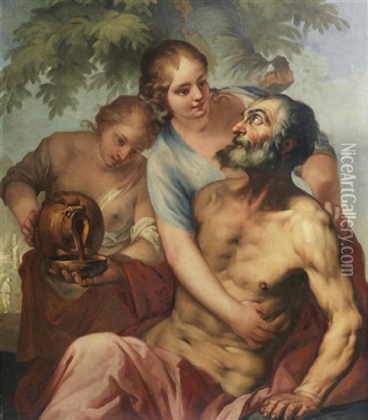 Lot And His Daughters Oil Painting - Antonio Molinari