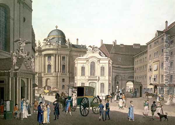 View of Michaelerplatz showing the Old Burgtheater Oil Painting - Karel Postl