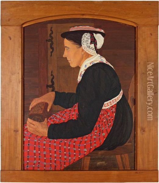 Sitzende Walliserin In Der Sonntagstracht, Nach Links Oil Painting - Raphy Dalleves