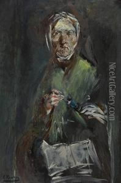 Gammel Kone Oil Painting - Christian Krohg