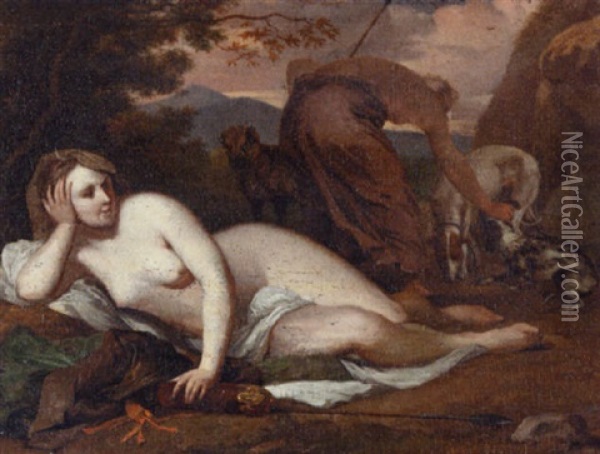 Diana The Huntress In A Landscape Oil Painting - Barend Graat
