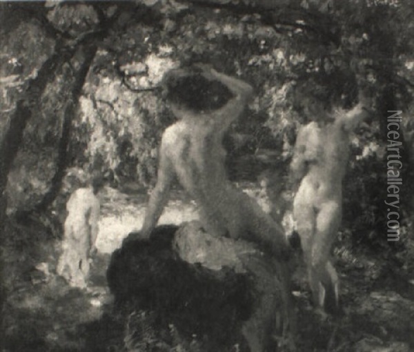 Junge Damen Beim Bade In Der Freien Natur Oil Painting - Paul Paede