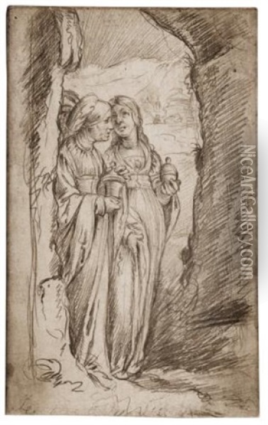 Recto: Vestal Virgins Verso: Head Of A Girl Oil Painting - Gillis van Tilborgh