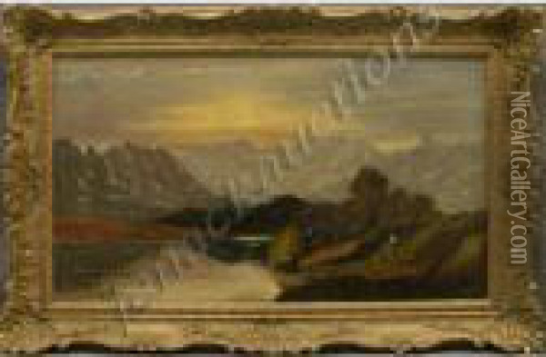 Mountain Lakelandscape With Figures Oil Painting - Charles Leslie