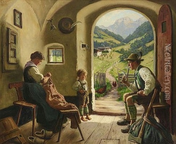 Familienidyll Oil Painting - Emil Rau
