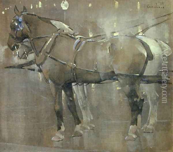 Cab Horses Oil Painting - Joseph Crawhall