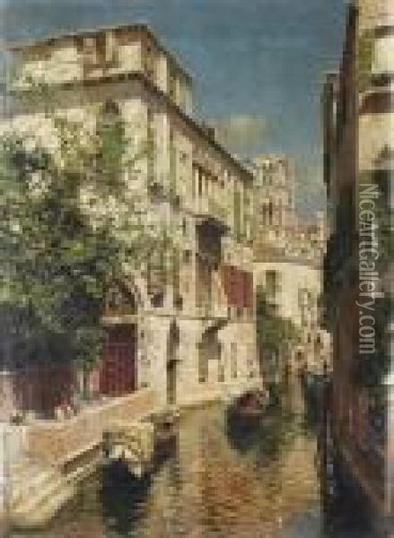 A Venetian Canal Oil Painting - Rubens Santoro