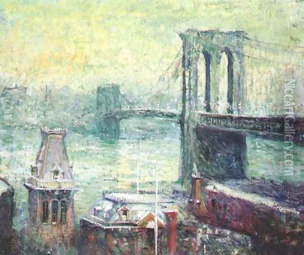 Brooklyn Bridge Oil Painting - Ernest Lawson