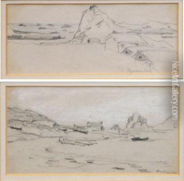 Two Isles Of Scilly Sketches. Oil Painting - James Clark Hook