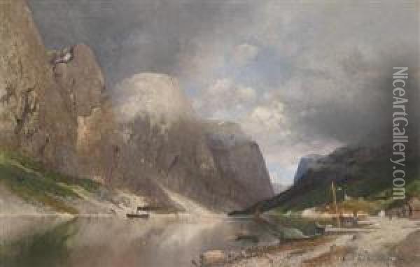 Fjord Landscape Oil Painting - Adolf Gustav Schweitzer