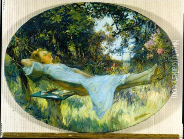 Femme Assoupie Dans Un Hamac Oil Painting - Henri-Gaston Darien