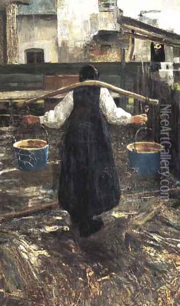 The water carrier Oil Painting - Giovanni Segantini