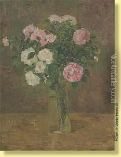 Vase Fleuri De Roses Oil Painting - Marie-Antoinette Marcotte