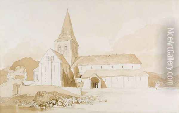 Notre Dame sur l'Eau, Domfort, Normandy, c.1820 Oil Painting - John Sell Cotman