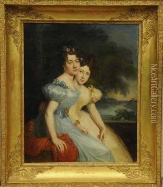Portrait De Mesdemoiselles Verdier De La Milletiere. Oil Painting - Rene Theodore Berthon