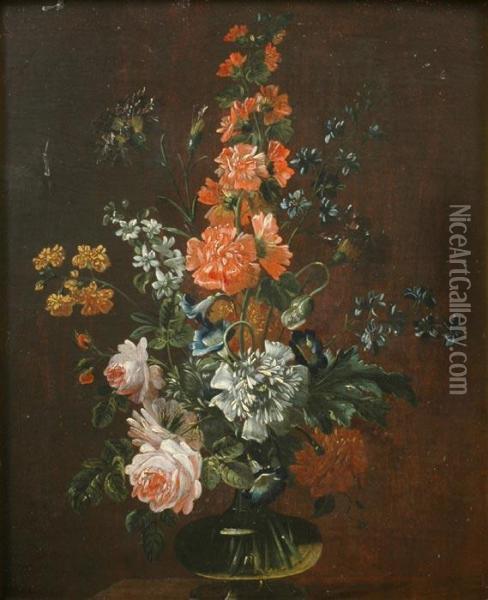 Pair Of Floral Still-lives Oil Painting - Caspar Hirscheli