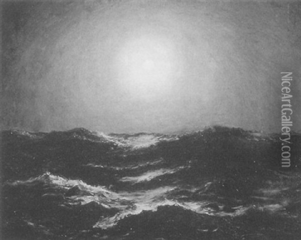 Moonrise Over The Ocean Oil Painting - Richard Dey de Ribcowsky