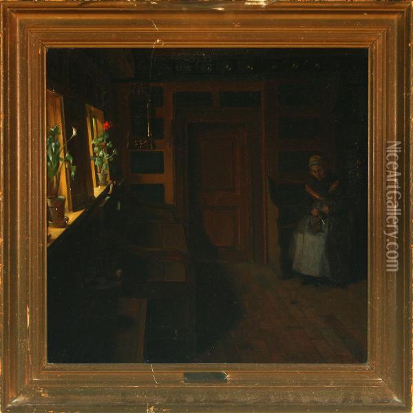 Interior With Woman, Skagen Oil Painting - Valdemar Kornerup