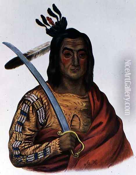 Mou-Ka-Ush-Ka or The Trembling Earth a Yankton Sioux Chief Oil Painting - George Cooke