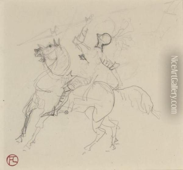 Chevalier (recto); Croquis (verso) Oil Painting - Henri De Toulouse-Lautrec