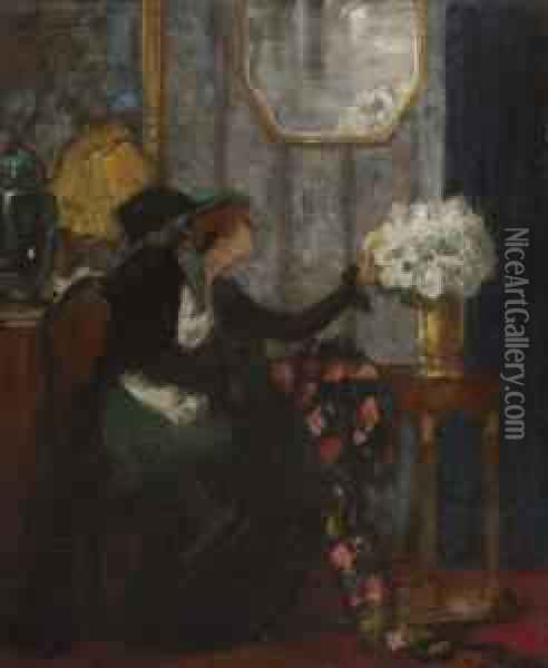 Dame Im Salon Oil Painting - Ludwig Von Langenmantel