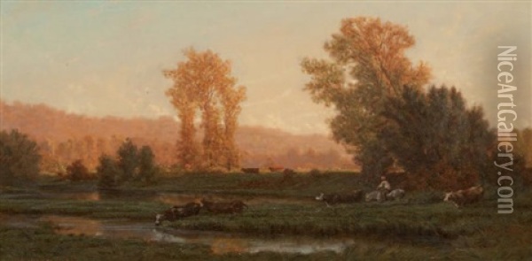 Vaches S'abreuvant Oil Painting - Auguste Paul Charles Anastasi