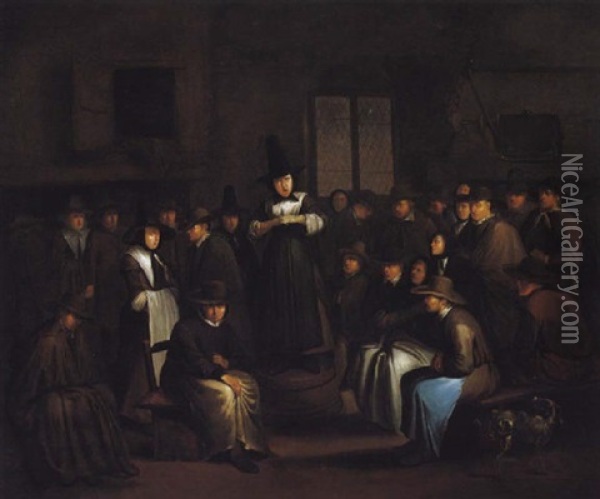 Eine Quaker-versammlung Oil Painting - Egbert van Heemskerck the Younger