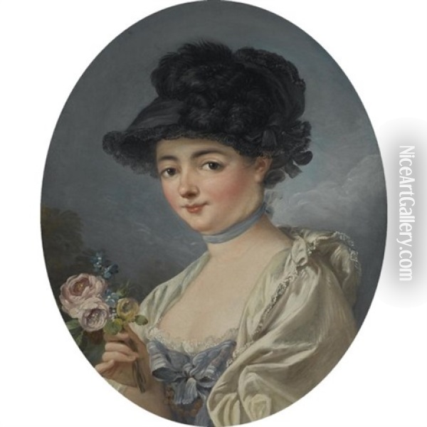 Portrait Of A Woman With A Flower Oil Painting - Jean Baptiste Henri Deshays