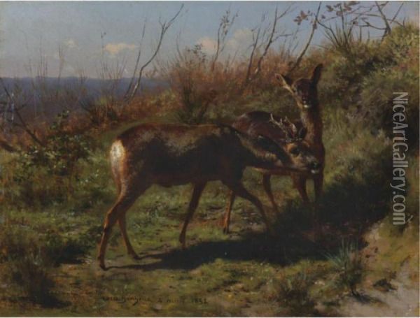 Two Young Deer Oil Painting - Rosa Bonheur