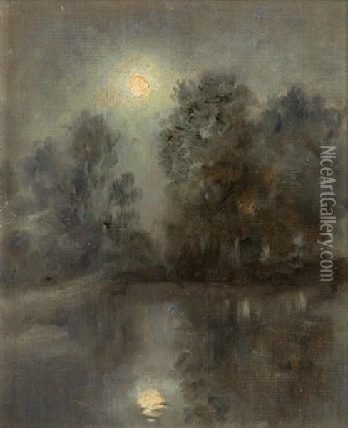 Mondnacht Am Fluss Oil Painting - Theodor von Hoermann