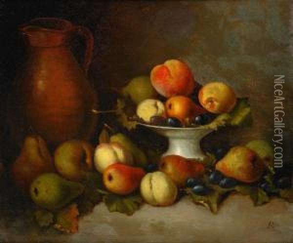 Fruktstilleben Oil Painting - Anna Augusta Plagemann