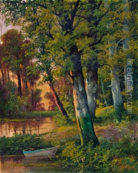 Alkonyi Fenyek Az Erdoben Oil Painting - Adolf Kaufmann