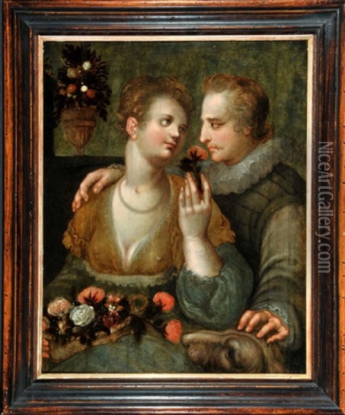 Verliebtes Paar Mit Blumenkorb Oil Painting - Jean Baptiste Greuze