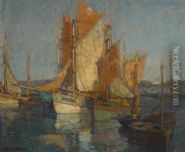 Sailboats In Harbor Oil Painting - Edgar Alwin Payne