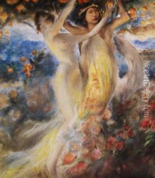 Tanzende Madchen Zwischen Blumen Und
Baumfruchten Oil Painting - Antoine Calbet