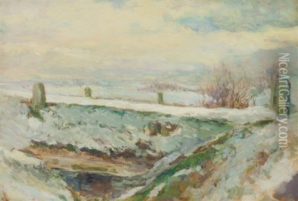 Zimni Krajina S Mostem Oil Painting - Frantisek Kavan