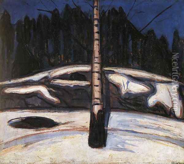 Birch in the Snow Oil Painting - Edvard Munch