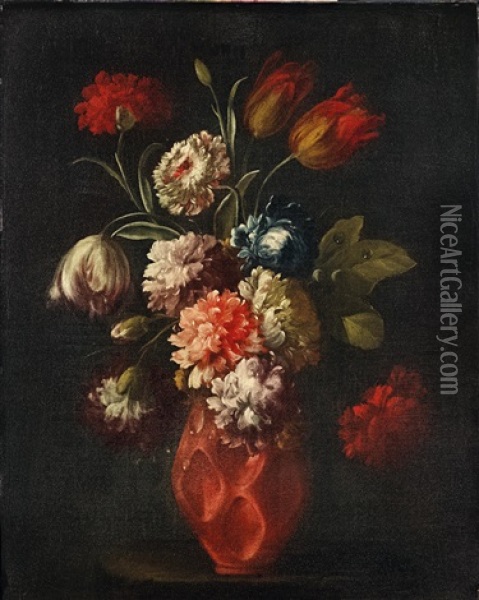 Tulpen Und Nelken In Einer Terrakottavase Oil Painting - Andrea Belvedere